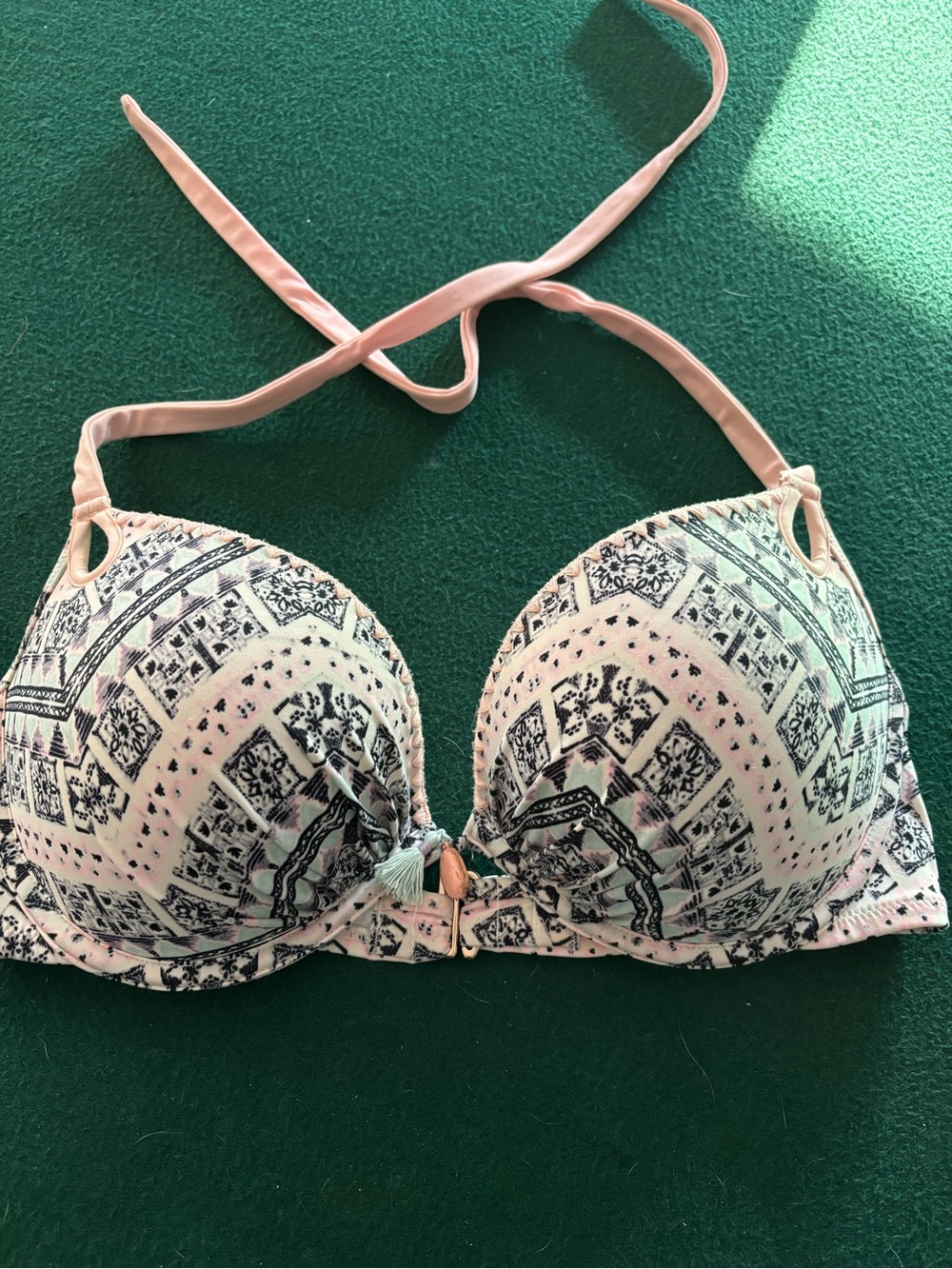 Victorias Secret Pink Patterned Halter Push-Up Bikini Top 36D